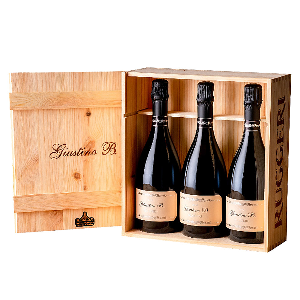 Verticale Valdobbiadene Prosecco Superiore DOCG Extra Dry "Giustino B." 2017 - 2018 - 2019 - Ruggeri (cassetta di legno)